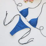 Sexy Triangle Bikini 2025 Women Blue Metal Chain Push Up Micro Swimsuit Summer Bathing Suit Tie Side Thong Swimwear Biquini