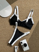 Sexy Red Contrast Bikini Set 2026 Women Halter Push Up Bra Pleate Thong Swimsuit Brazilian Beach Bathing Suit Holiday Swimwear