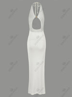 Sexy Knit Halter V Neck Slit Beach Maxi Dress For Women 2026 Chic Button Cut Out Backless Party Dresses Swimwear Cover Up A3151