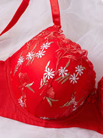 Everyday Plus Size Women's Bra Embroidered floral patchwork underwire Push up Bra Comfortable Thin cup Women underwear lingerie