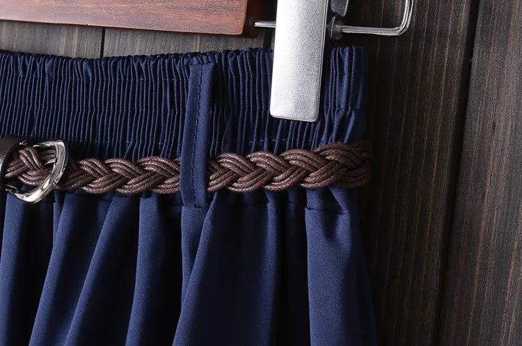 Midi Knee Length Summer Skirt Women With BeltFashion Korean Ladies High Waist Pleated A-line School Skirt Female