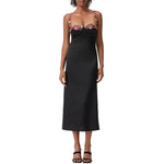 Satin Sling Bodycon Long Dress Women Flower Embroidery Sleeveless Spaghetti Strap Cocktail Dress Summer Party Club Skinny Dress