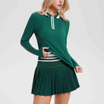VITALINOVO Tennis Skirt Sets for Women Zipper Color Block Shirts High Waisted Golf Polo Two Piece Skirt Set Women 2 Piece Outfit