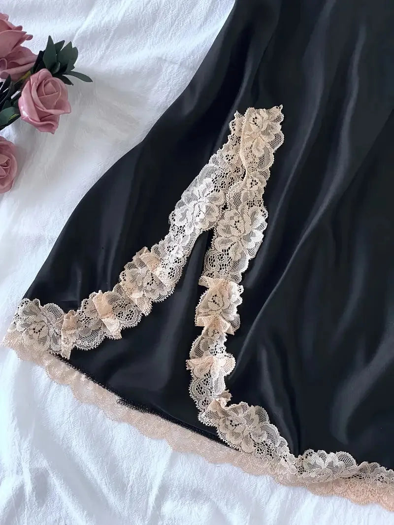 Sexy Pajamas Women's Lace Suspender Nightdress Silk Thin Dress Lingerie Women Nightgowns Sexy Solid Nightwear Summer Loungewear