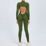 Hearuisavy Summer V Back Sports Jumpsuit Yoga Clothes Rompers Women Long Sleeveles Workout Bodysuits Backless One-piece Suit