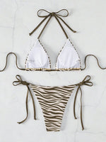 Sexy Zebra Striped Bikini Women Halter Push Up Triangle Swimsuit Brazilian Summer Bathing Suit Micro Swimwear 2025 Swimming Suit