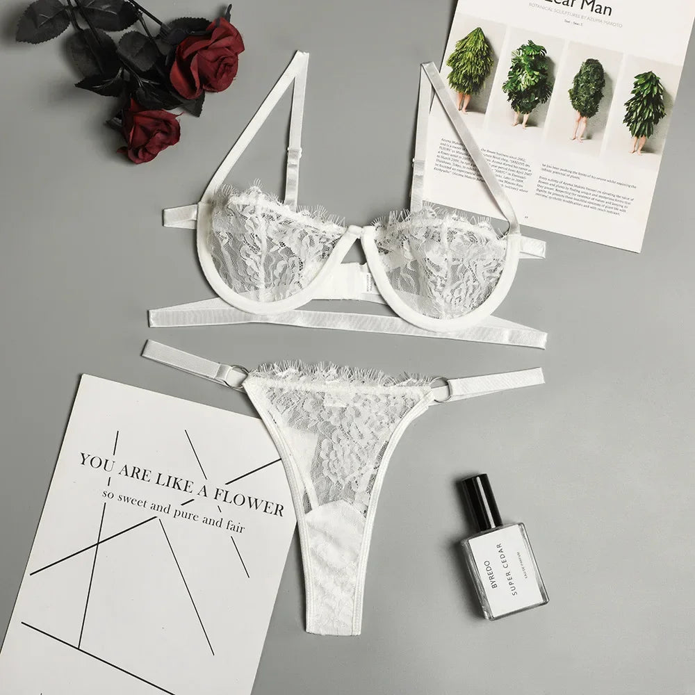 Sexy Lace Bra And Thong Set Woman Porn Fancy Sensual Luxury LingerieTransparent Underwear Exotic Sets For Women's Panty Set