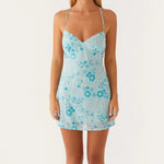 Sexy Glitter Sequin Mini Dress Women Flower Embroidery Deep V-neck Sleeveless Cami Dress Backless Spaghetti Strap Party Vestidos