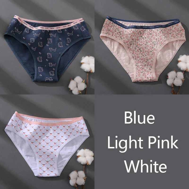 Women Printing Floral Panties 3Pcs/set Low-Rise Cotton Briefs Female Comfortable Underwear Female Soft Panties Lingerie M-2XL