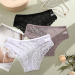 4PCS Lace Bikini Briefs Panties Women's Transparent Lingerie Sexy Female Underpants Floral Lace Perspective Waist Band Briefs