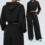 Sports sunscreen set Zipper windproof hooded sunscreen leisure outdoor 2 PCS Long Sleeved Loose sports riding Wide Leg Pants Set