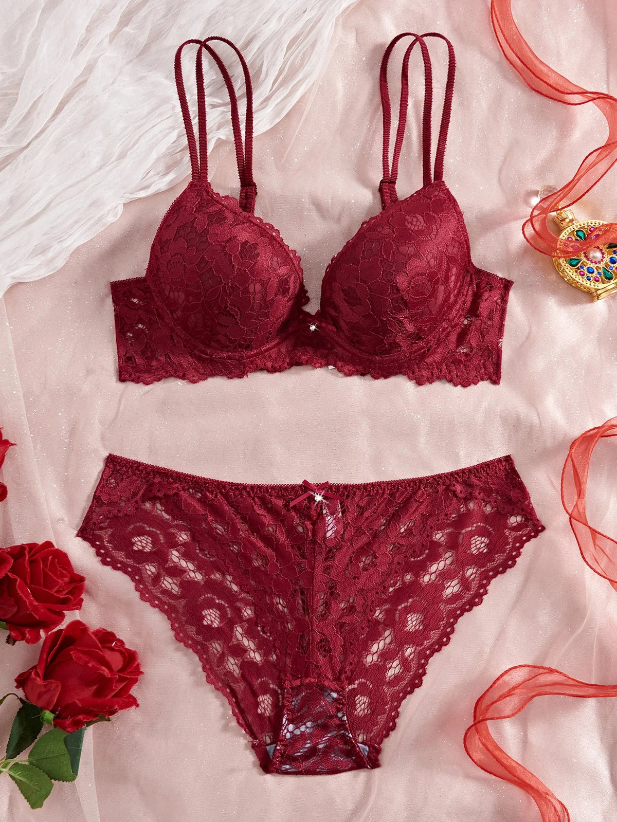 Single of Women's Underwear Set Sexy Lace Patchwork with Push Up Bra Romantic Sheer Women's Panties