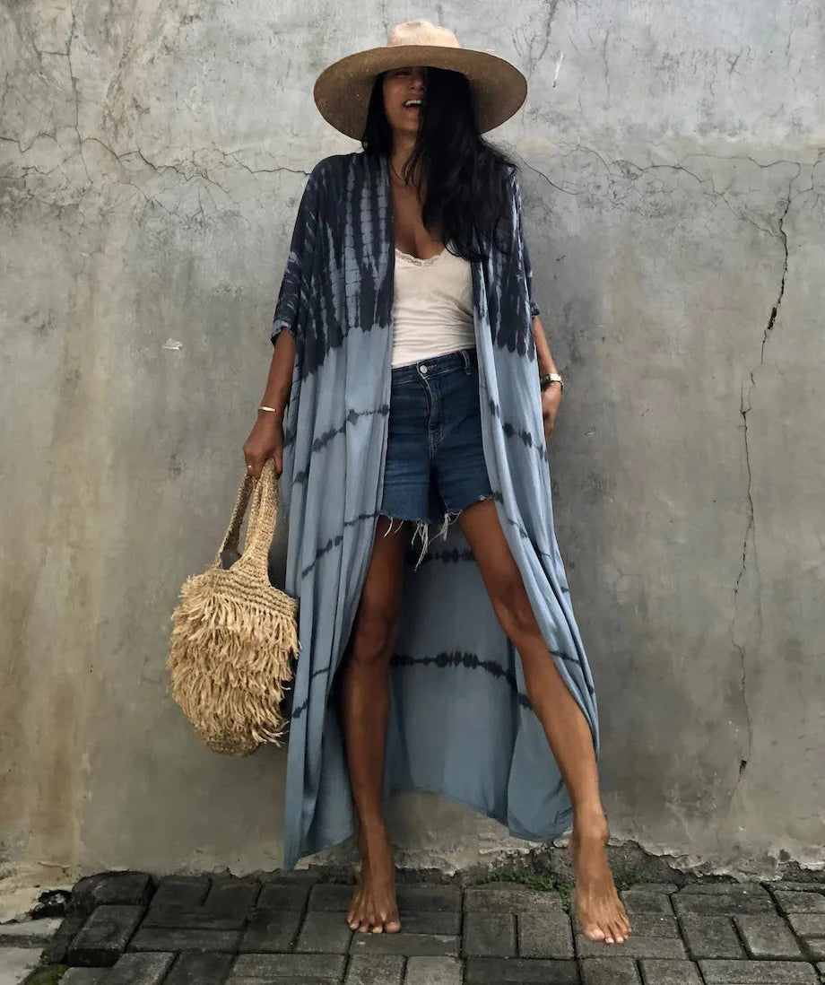 Beach Cover Ups for Swimwear Women Black Tie Dye Kimono Swimsuit Cape Summer Dress 2022 Beachwear Outfits Sales