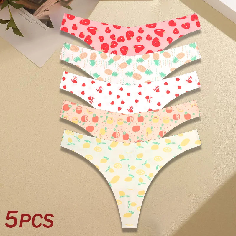 5Pcs Women G-string Seamless Sweet Fruit Thongs Low-waist Panties Ladies Soft Cute Thongs Female S-XL T-Back Panties Underwear