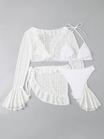 2025 4 Pieces Swimsuit with Skirt Female Swimwear Long-sleeved Cover Up Thong Bikinis Set Bather Swimming Beachwear Bathing Suit