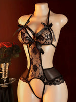 Nighttime Transparent Open Bra Porn Lingerie Corset Deep V Sexy Crotchless Underwear Women Lace Hollow Bras Hot Teddy Bodysuit