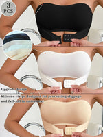 3PCS Daily Strapless Women's Bra Seamless Unlined wireless front closure Push-up bra Trendy Solid Comfortable Lingerie