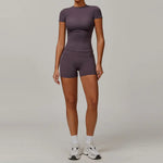 New Yoga Set Two Piece Women Short Sleeve Top with High Waist Leggings Seamless Workout Clothes Patchwork Sport Fitness Gym Sets