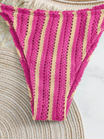 New Retro 3 Pieces Knitted Mesh String Bikini Set Swimsuit Women Blue Striped Swimwear with Shorts Beach Wear Boho Bathing Suit