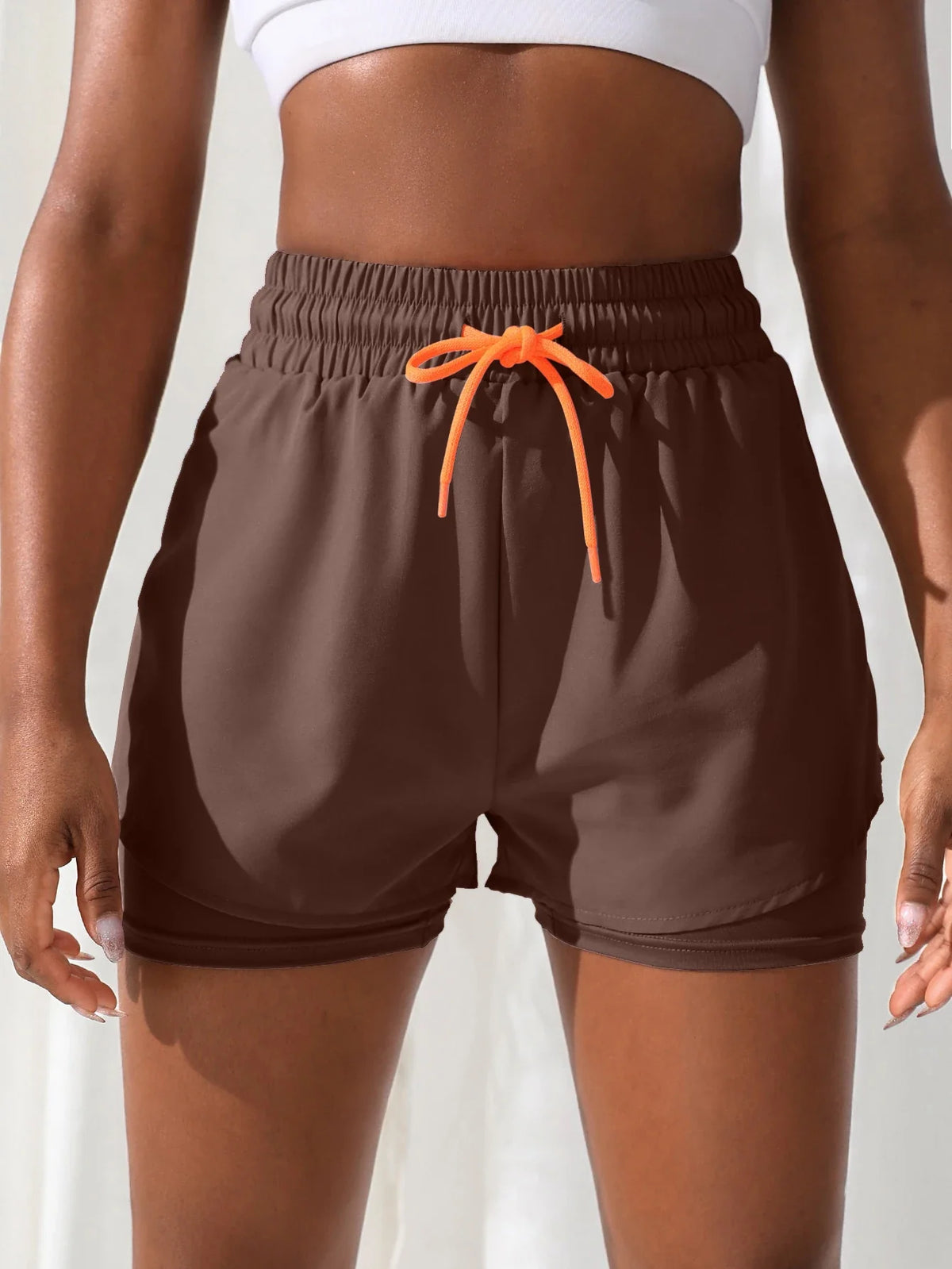 Women's High Rise Yoga Shorts With Elastic Proximity Control Running Shorts, Fake Two Pieces Pants