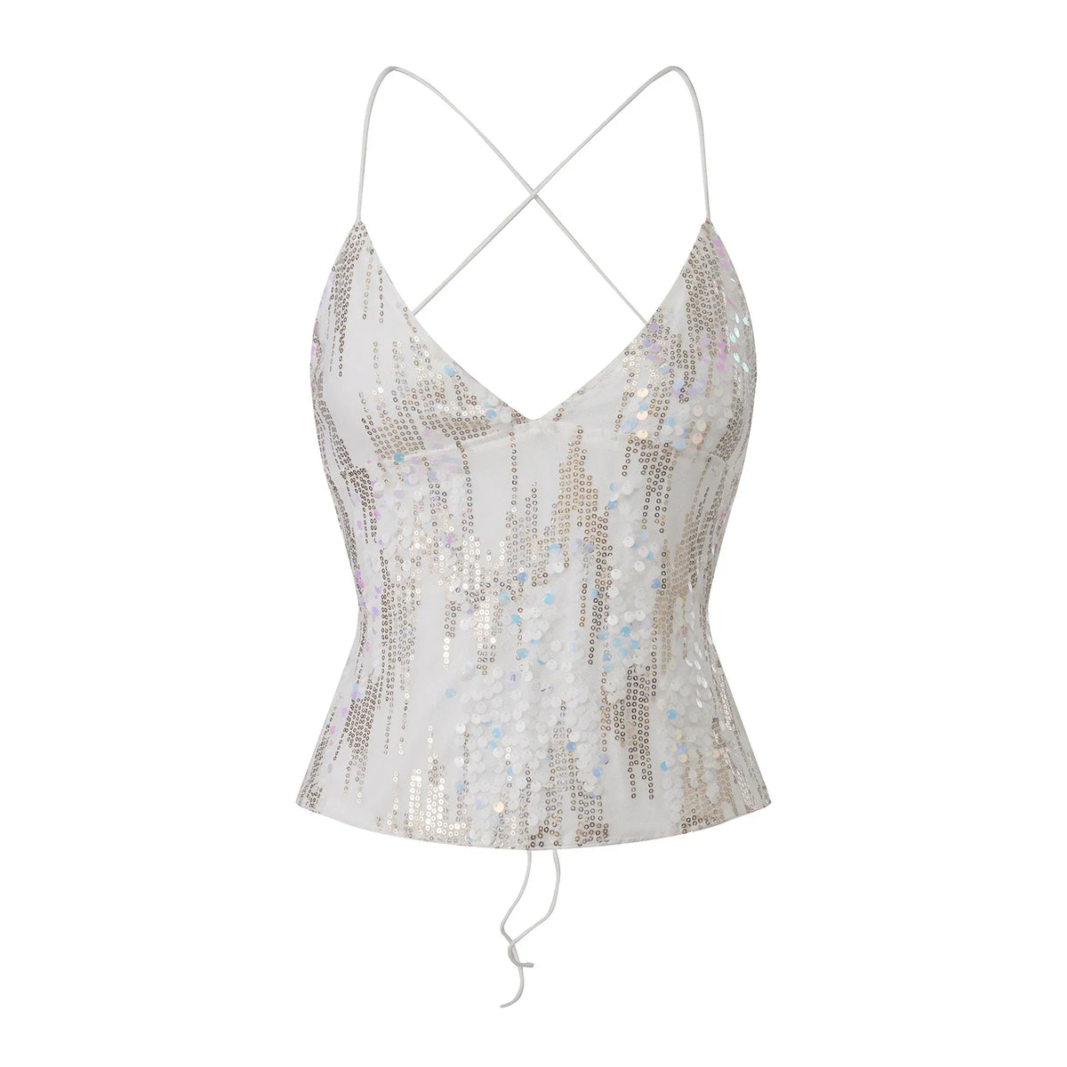 Women's Summer Deep V Neck Sequin Tank Tops Summer Fashionable Backless Sleeveless Spaghetti Strap Slim Fit Camisole