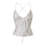 Women's Summer Deep V Neck Sequin Tank Tops Summer Fashionable Backless Sleeveless Spaghetti Strap Slim Fit Camisole