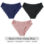 3Pcs/set Women's Cotton Panties M-2XL Trendy Patchwork Lace Underwear Female Low Waist Briefs Ladies Comfortable Underpants 2023