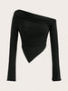 Women Sexy Solid One Shoulder Long Sleeve T Shirt Spring Fall 2024 Y2K Clothes Grunge Goth Slim Fit Tee Top Tshirt Streetwear test