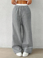 Women's Casual Striped Woven Wide Leg Pants Fall Winter 2024 Casual Stylish Full Length Trousers Y2K Clothes Streetwear