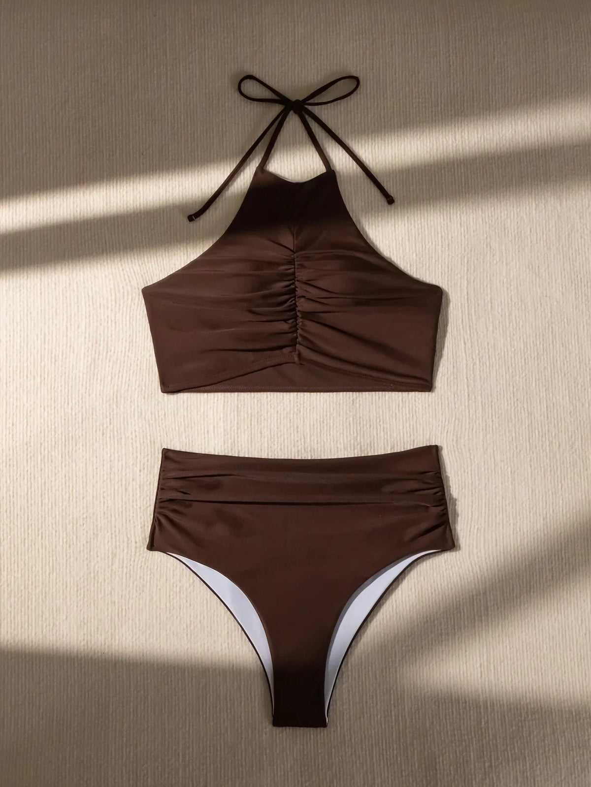 2026 Halter Wrinkled High Neck Female Swimsuit High Waist Bikini Women Swimwear Two-pieces Bikini set Bather Bathing Suit Swim