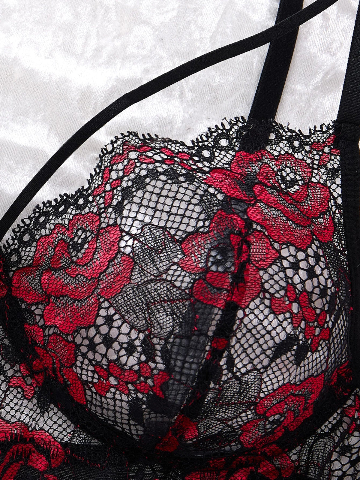 Lady's Sexy Lace Black Strapless Nightgown, Transparent Lace Nightgown, Floral Pattern with Strapless Transparent