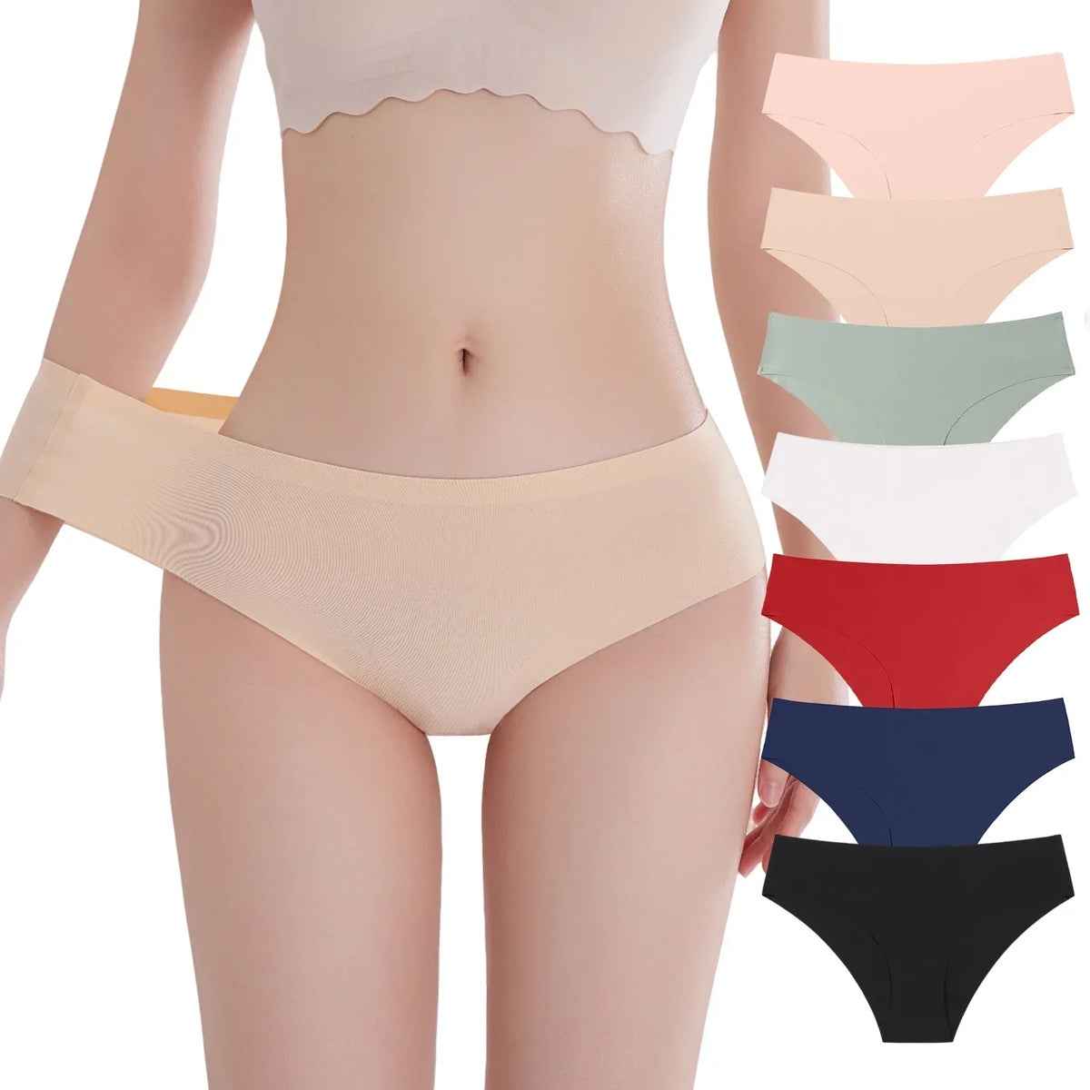 7 Pack Women's Sexy Bra Panties Set Front Closure Seamless Push-Up Wireless with Removable Padding Basic T-Shirt Lingerie