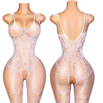 Transparent Fishnet Hollow Lingerie Set Women Hanging Neck Erotic Crotchless Bodystockings Open Bras BodySuits Hot Underwear Set