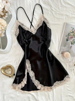 Sexy Pajamas Women's Lace Suspender Nightdress Silk Thin Dress Lingerie Women Nightgowns Sexy Solid Nightwear Summer Loungewear