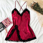 Sexy Pajamas Women's Lace Suspender Nightdress Silk Thin Dress Lingerie Women Nightgowns Sexy Solid Nightwear Summer Loungewear