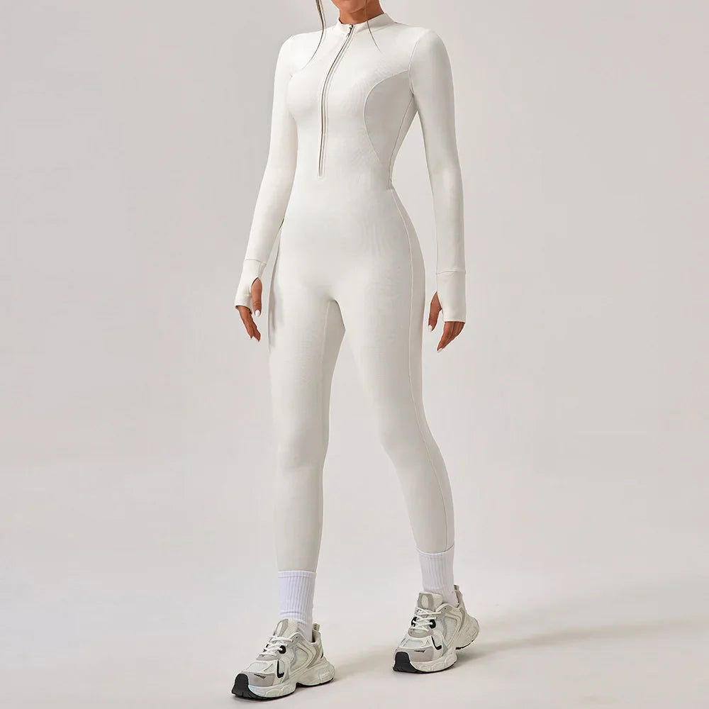 Women's Jumpsuits One-Piece Suit Yoga Set Zipper Long Sleeve Gym Push Up Workout Clothes Fitness Bodysuit Sportswear Tracksuit