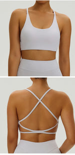 Sexy Soft Fitness Sport Bra Spaghetti Strap Cross Back Hollow Women Top Tight Gym Yoga Underwear Athletic Workout With Chest Pad