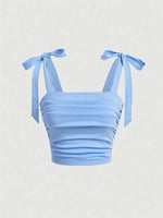 Solid Tie Shoulder Ruched Wide Strap Slim Fit Crop Top for Women Summer 2024 Y2K Clothes Pink Backless Cami Top Streetwear