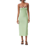 Satin Sling Bodycon Long Dress Women Flower Embroidery Sleeveless Spaghetti Strap Cocktail Dress Summer Party Club Skinny Dress