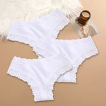 3Pcs Sexy Women Cotton Brazilian Pants Lace Brazilian Briefs Low Waist Floral Solid Color G-string Breathable Soft Lingerie