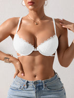 Women's Lace Butterfly Back Beauty Push up Sexy Bras Modern Trend Solid Color Front Buckle Bra for Woman