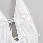 2026 New Deep V One Piece Black Swimsuit Halter Solid Color Women's Backless Bathing Suit Bandage White Swimwear For Female