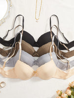 4PCS Daily Lace Trim Women's Underwear Set Bow Ribbed Push up Underwire Bra Comfortable Stylish Women's Bra