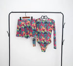 2026 Patchwork One Piece Swimsuit Long Sleeve Swimwear Women Bathing Suit Retro Zipper Swimsuit One Piece Surfing Swim Wear