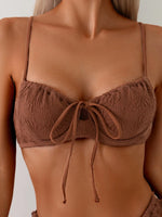 Sexy Coffee Bikini 2026 Women Front Tie Push Up Underwire Swimsuit Brazilian Cut Out Beach Bathing Suit Tie Side Thong Swimwear