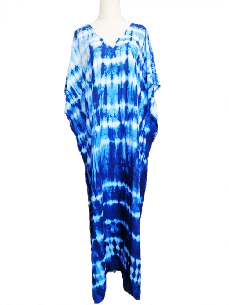 2025 Loose Boho Style Maxi Dress Print Face Swim Suit Cover-up Bohemian Dress Robe Plage Kaftan Maxi Dress Beach Wear Tunics