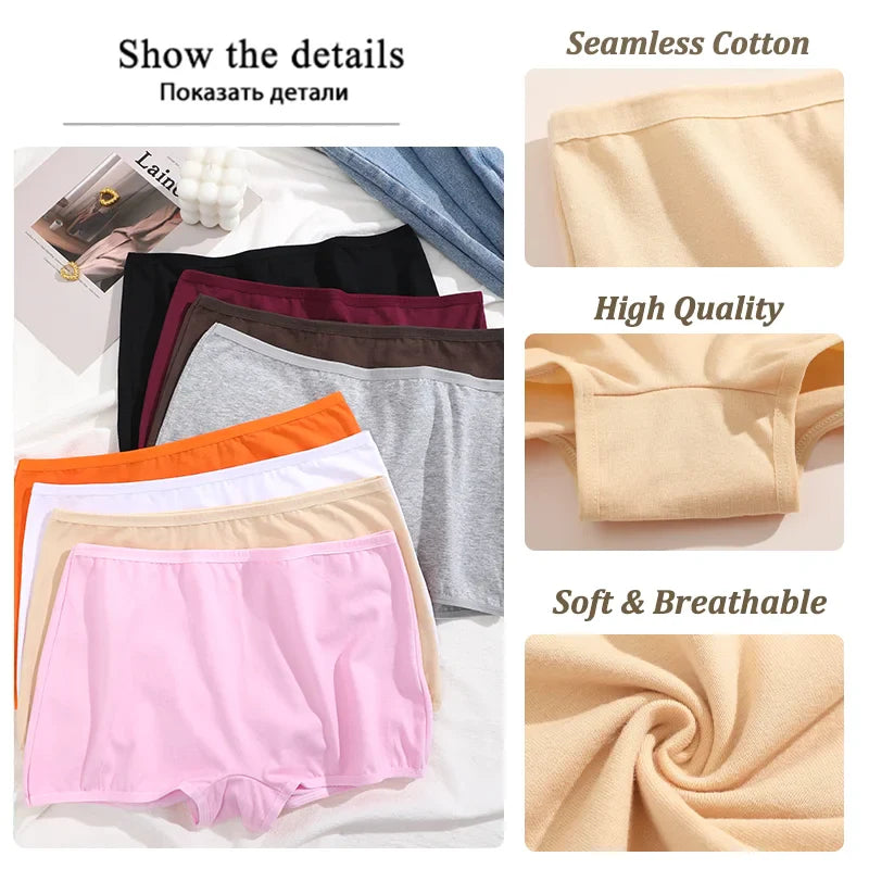 3PCS Women's Panties Cotton Seamless Sports Boxers Underwear Female Solid Color Briefs Cozy Lingerie Intimate Underpants XS-XL