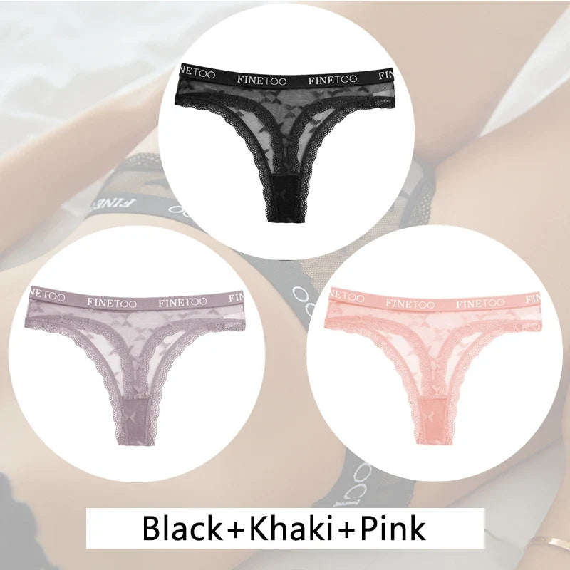 New 3Pcs Lace Thongs Women Floral G-string Underwear Trendy Letter T-Back Underpants Sexy Low Waist Bikini Panties Ladies Panty