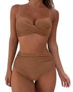 2026 Black Sexy Based Print Split High Waist Bikini Swimsuit For Women Two Piece Solid Color Swimwear Woman Push Up