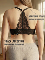 Women B C D E Cup Lace Backless Push Up Bra Underwire Side Shaping Underwear Sexy Floral Lace Bralette Adjustable Strap Lingerie